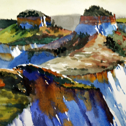 Section of Suze Woolf watercolor painting of Zion National Park